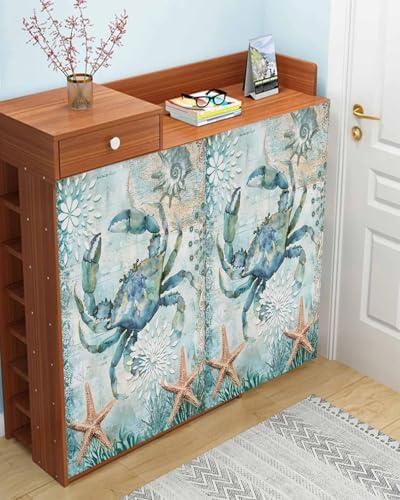 Coastal Crab Self Adhesive Room Darkening Curtains for Windows
