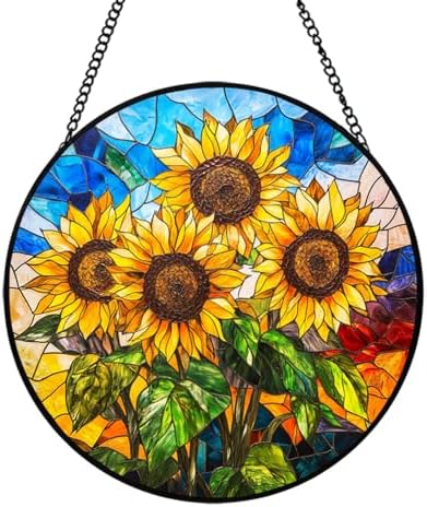 Sunflower Stained Glass Ornament 20cm Kitchen Decor for Home