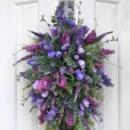 Tulip Teardrop Wreath for Front Door Spring Decor