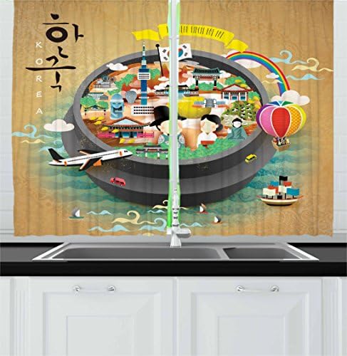 Ambesonne Korea Kitchen Curtains 2 Panel Set 55x39