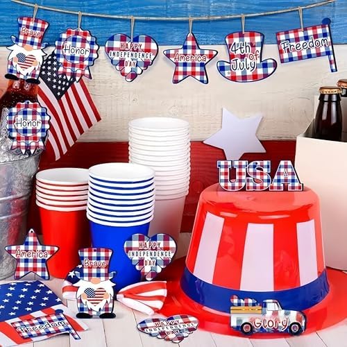 4th of July Patriotic Wood Tree Decorations 36Pcs Set