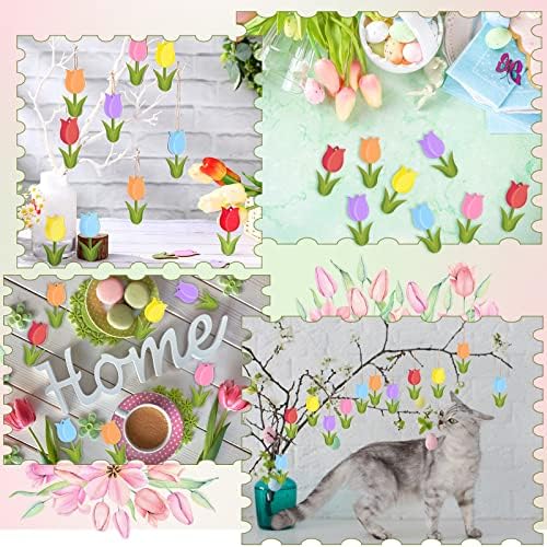 Ferraycle 36 Piece Wooden Tulip Hanging Decorations