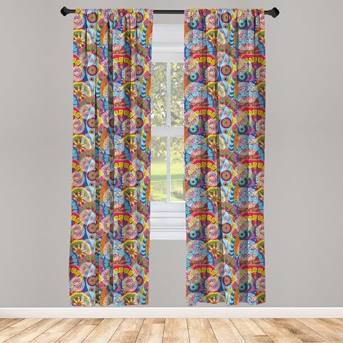 Ambesonne Floral Window Curtains 2-Panel Set Pink Blue