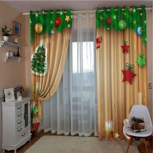 AMDXD Kitchen Curtains with Green Red Stars 84x72 in