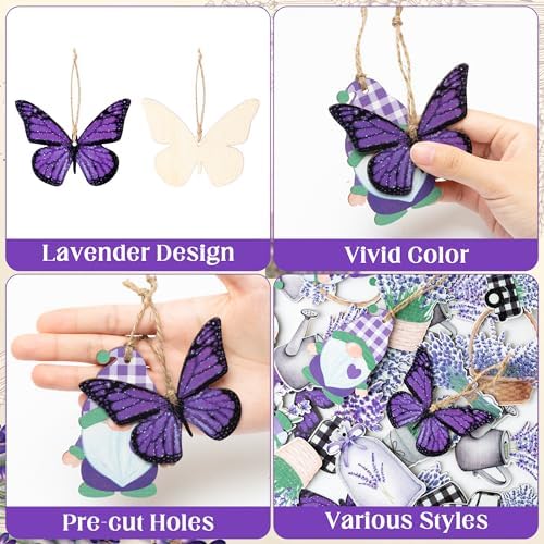 WATINC 37pcs Lavender Wood Hanging Ornament Set