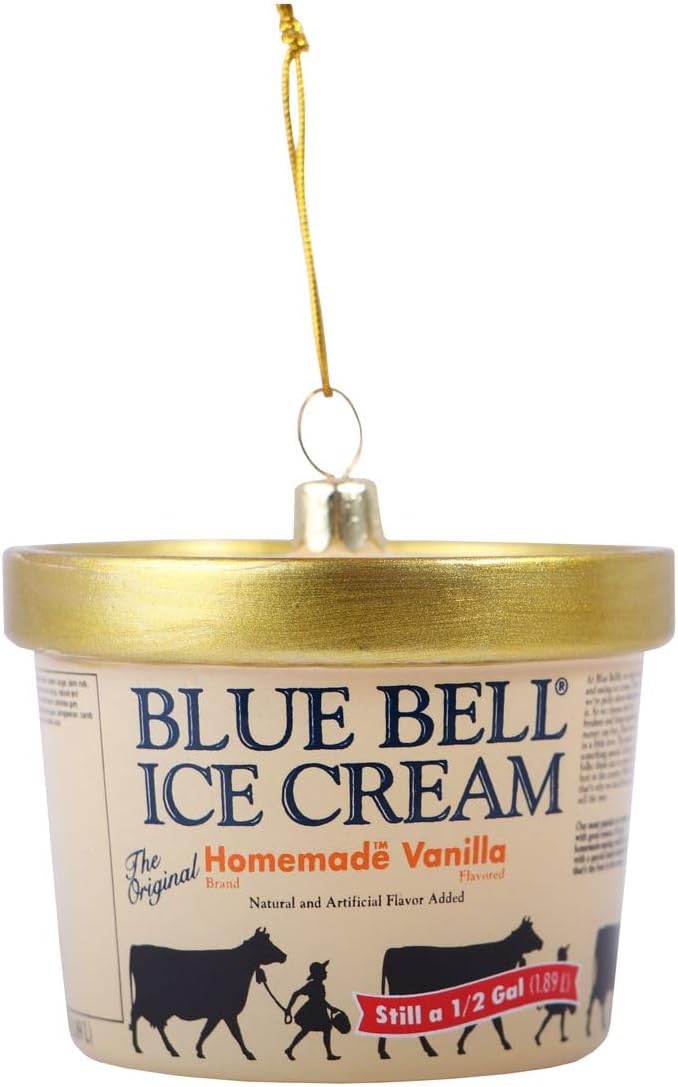 Blue Bell Ice Cream Carton Glass Ornament