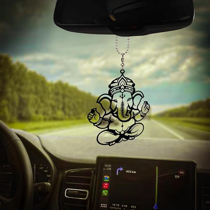 Ganesha Car Mirror Hanging Ornament Black White