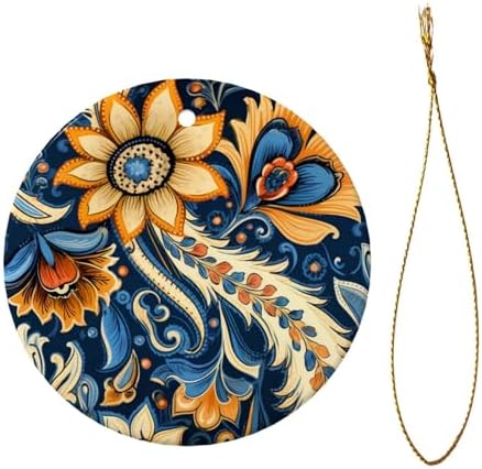 Retro Ceramic Flower Pendant Christmas Decor Hanging Ornament
