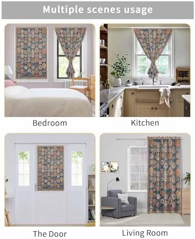Blue Flower Print Self Adhesive Blackout Curtains for Windows