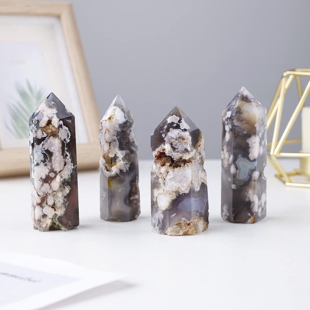 Black Sakura Agate Home Decor Crystal Obelisk