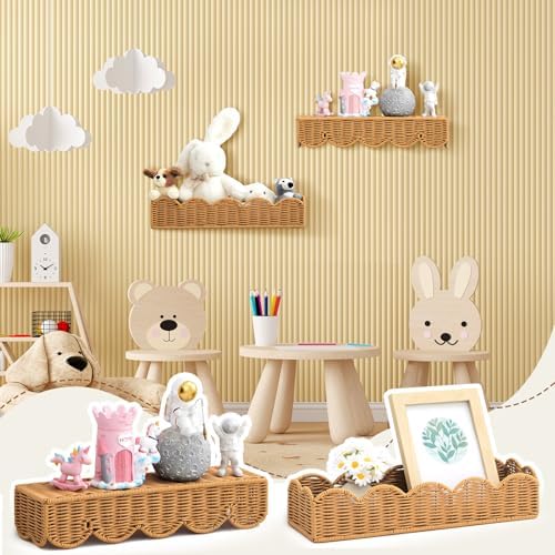 Pinkunn 3 Piece Floating Wall Bookshelf Natural Rattan