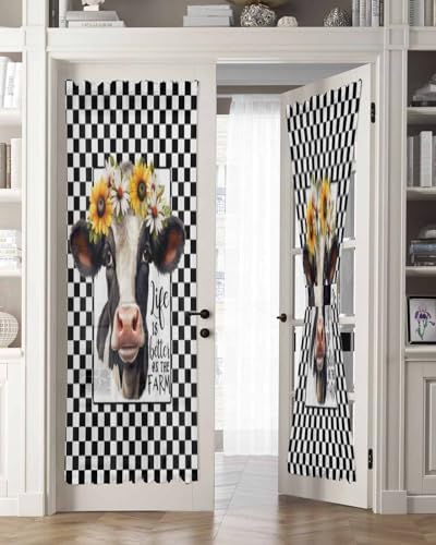 Farm Cow Sunflower Front Door Curtain Panel 54x72 Inches