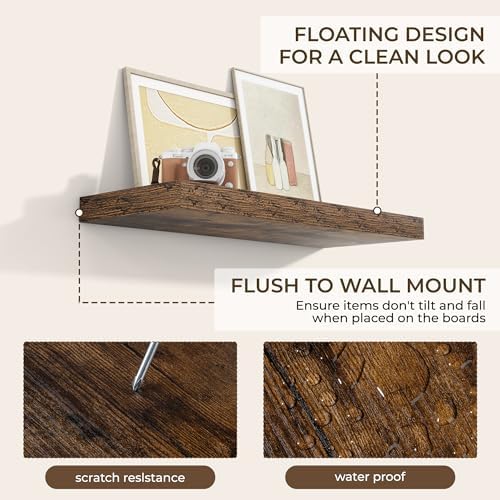 RICHFOCUS 315 Inch Floating Shelves 2 Pack Rustic Brown