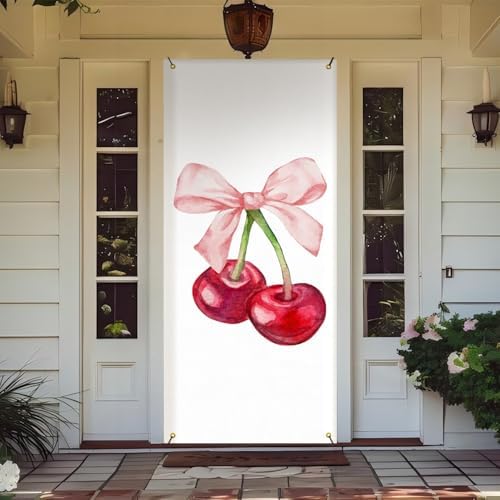 Coquette Pink Bow Cherry Door Cover Decorations 35x79 Inch