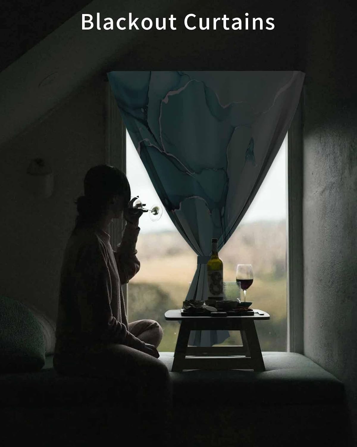 Turquoise Self Adhesive Blackout Curtains for Windows and Doors