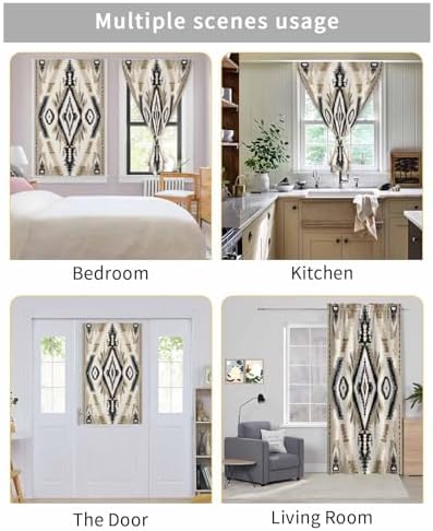 Boho Black Brown Self Adhesive Portable Curtains for Windows
