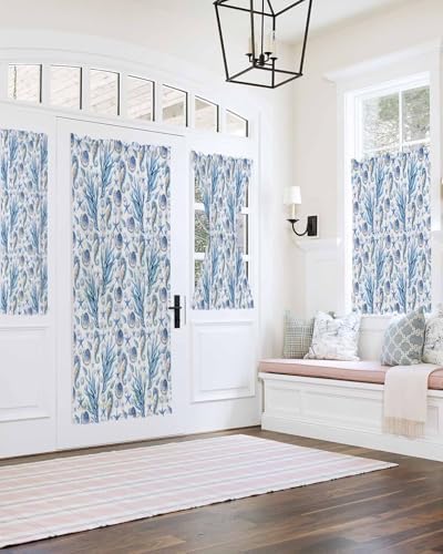 Blue Ocean French Door Curtain with Starfish and Seashell Design