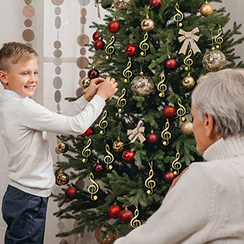 Christmas Treble Clef Hanging Ornament Set with Gold Ribbon - 24pcs