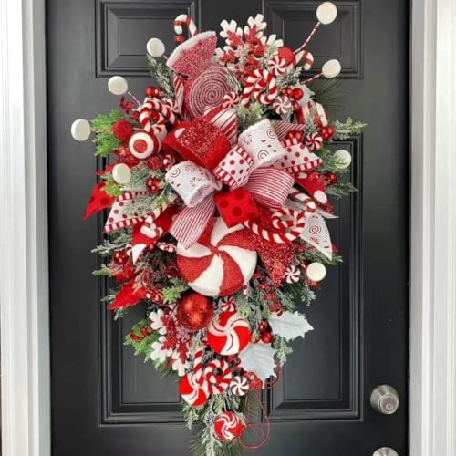 Red and White Teardrop Wreath for Front Door