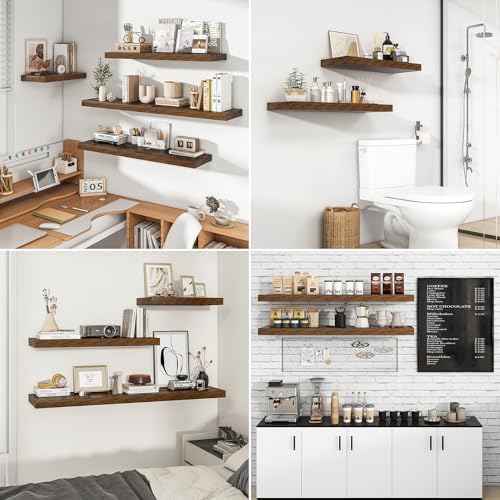 RICHFOCUS 315 Inch Floating Shelves 2 Pack Rustic Brown