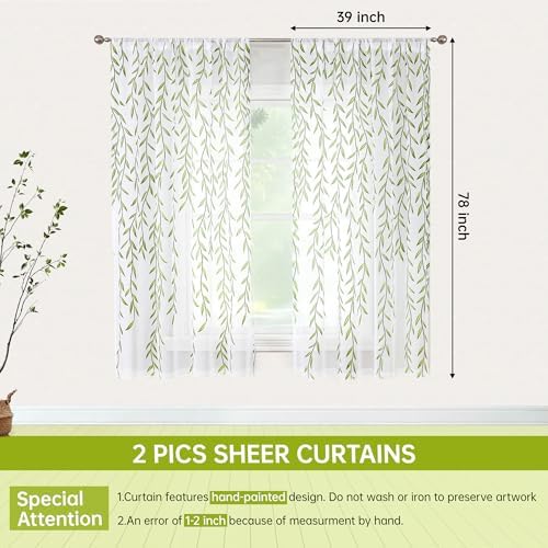 BROSHAN Green Pattern Sheer Curtains 2 Panels 78 Inches