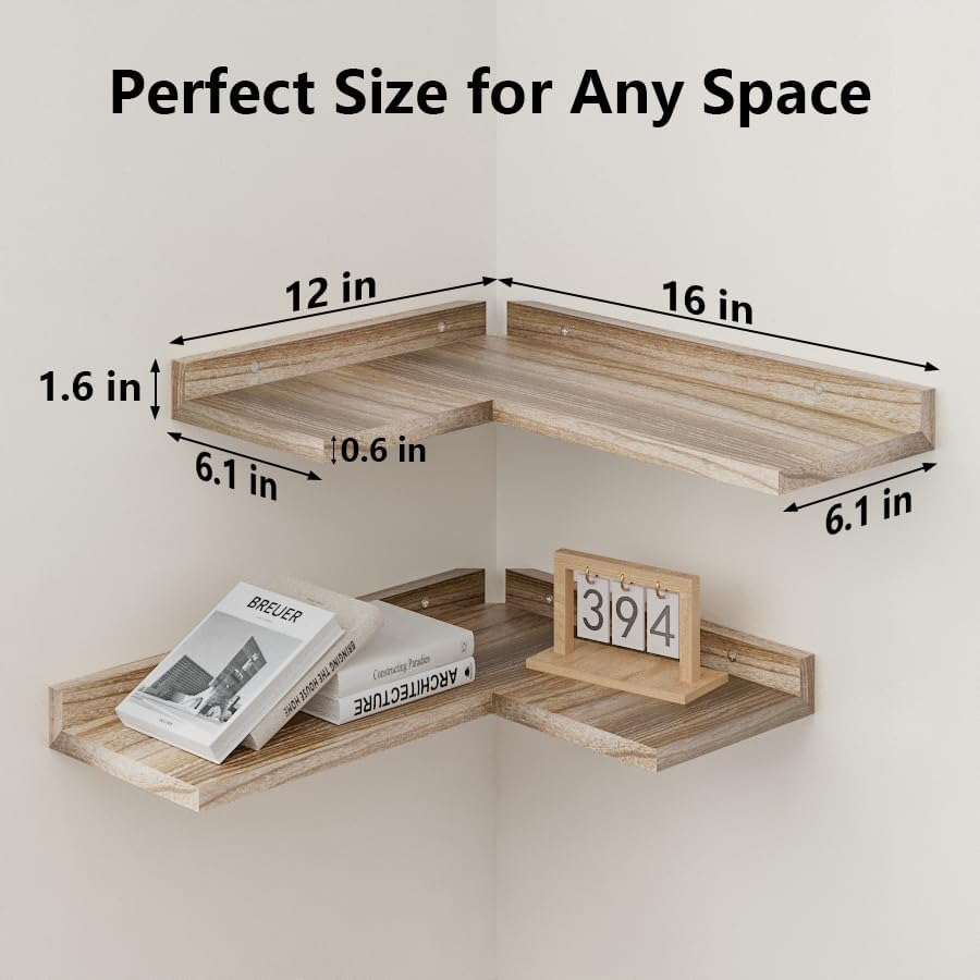 4 Tier Corner Shelf Natural Wood Floating Shelves