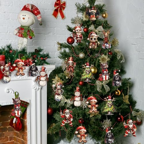Soaoo 36 Pcs Horror Wooden Hanging Decoration Set