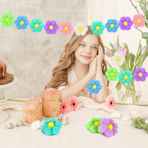 18 Pcs Spring Tree Felt Daisy Hanging Decor