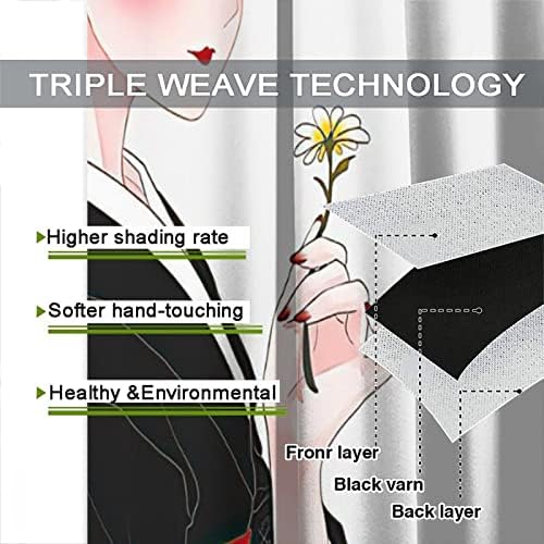 Japanese Curtain Kyoto Geisha Girls Cherry Blossom Window Art Curtain Panels 42x54in
