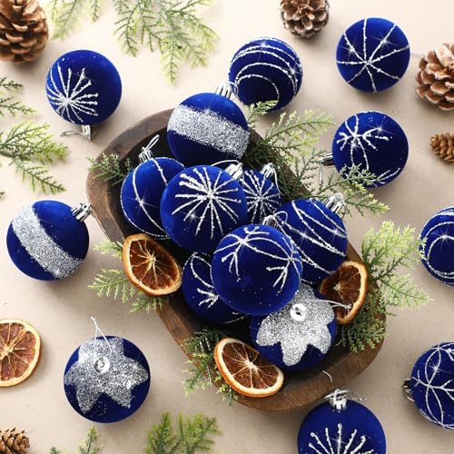 Namalu 24 Pcs Velvet Glitter Christmas Balls Set