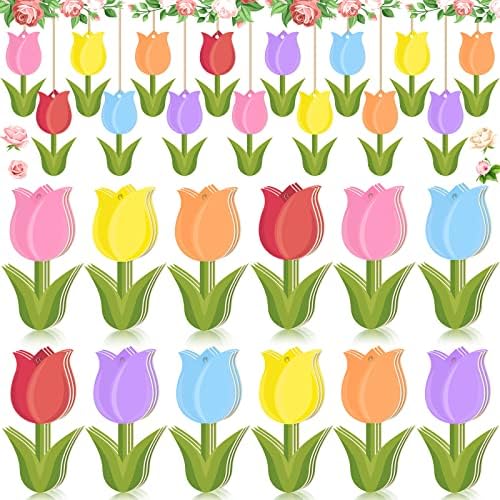 Ferraycle 36 Piece Wooden Tulip Hanging Decorations