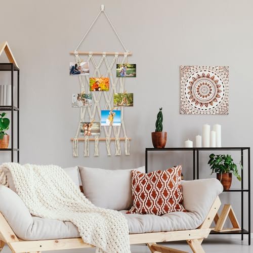 Boho Macrame Wall Hanging Photo Display Frame