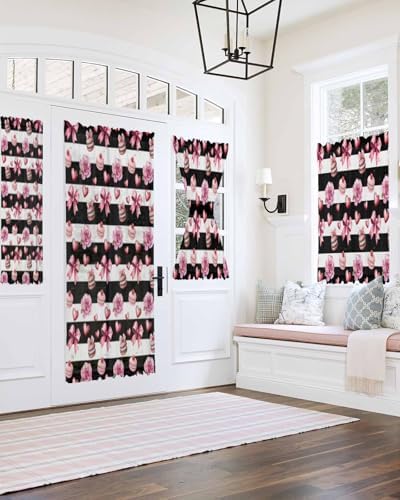 Pink Bow Rose French Door Curtain Panel