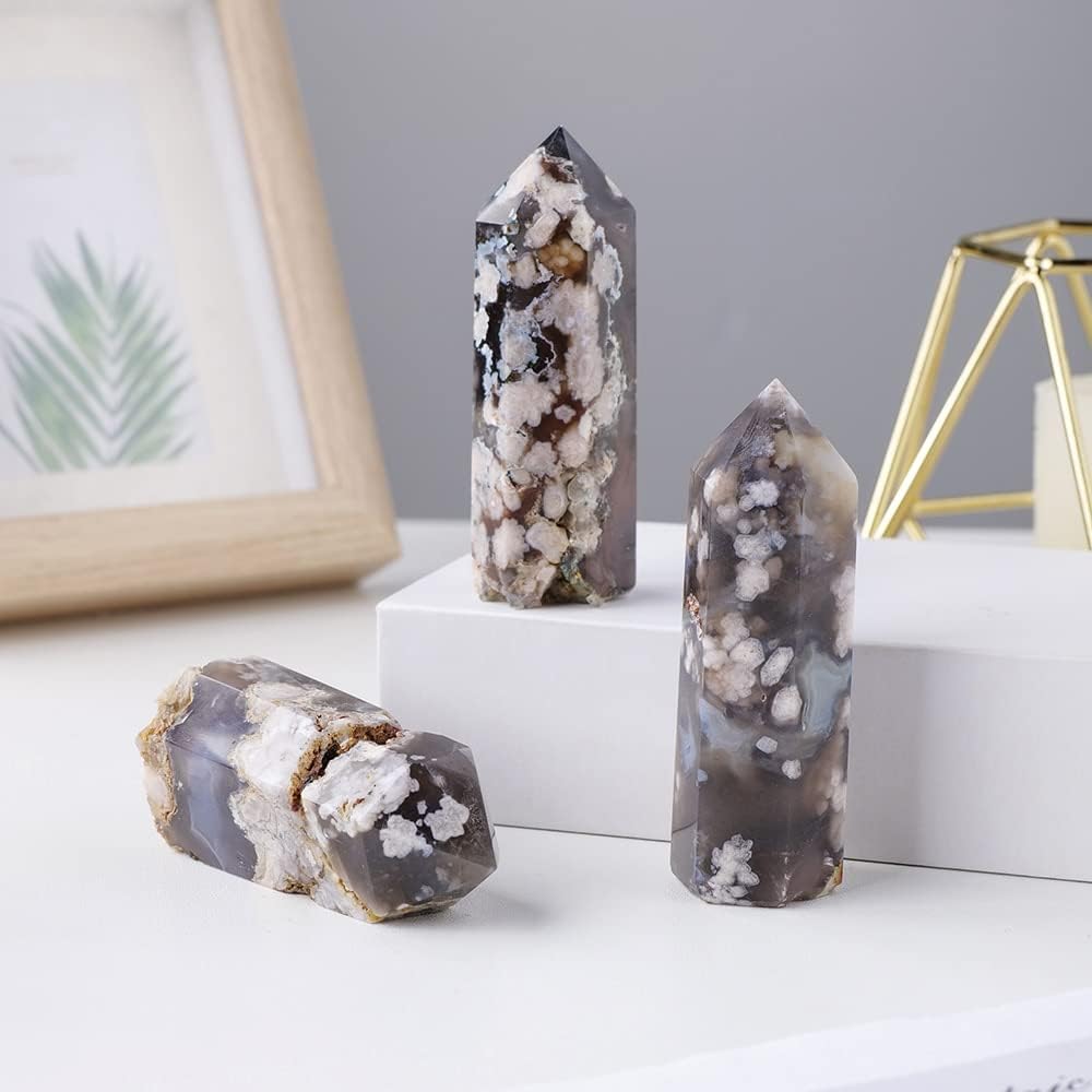 Black Sakura Agate Home Decor Crystal Obelisk