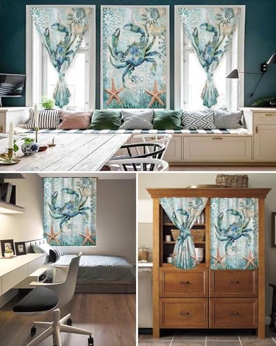 Coastal Crab Self Adhesive Room Darkening Curtains for Windows