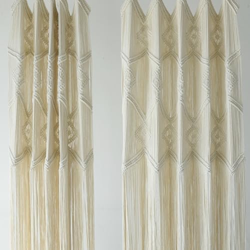 IOWER Macrame Curtains 2 Panels 50x75 3mm Cotton Boho Decor