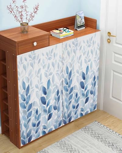 Blue Eucalyptus Leaves Self Adhesive Portable Curtains for Windows