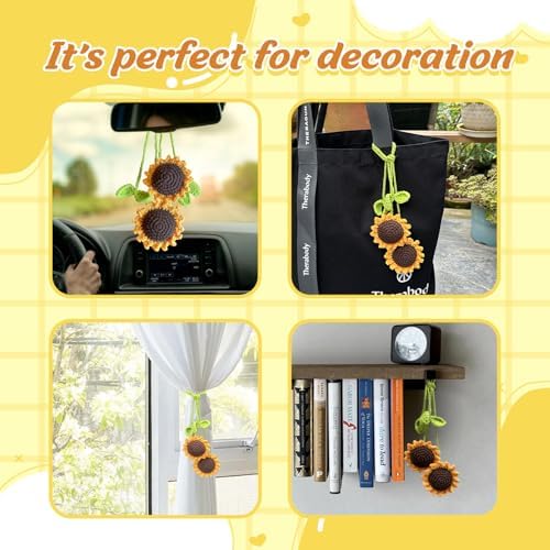 Handmade Crochet Daisy Car Hanging Decor Set