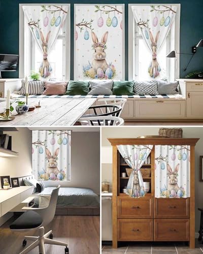 Yomandocix Spring Easter Bunny Self Adhesive Curtains 47x63 Inches