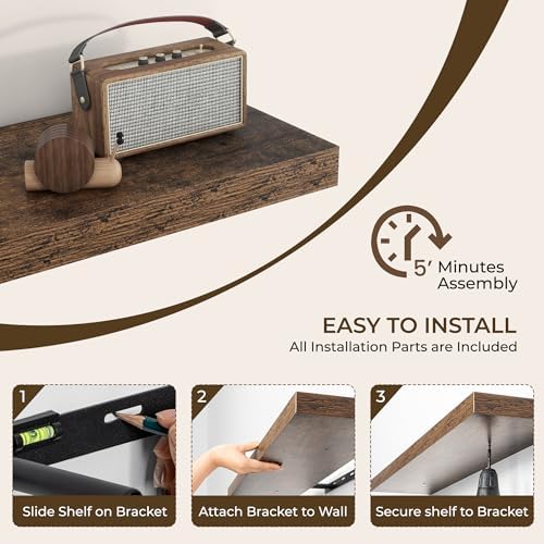 RICHFOCUS 315 Inch Floating Shelves 2 Pack Rustic Brown