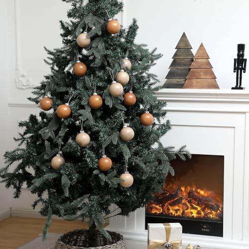 16 Pcs Brown Christmas Glass Balls Hanging Ornaments Set