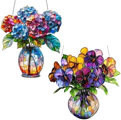 2PCS Flower Flat Acrylic Window Hanging Decor