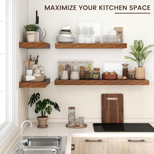 Venusmiles Floating Shelves for Wall 24x12 Inch Brown