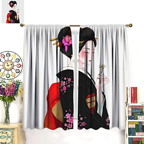 Japanese Curtain Kyoto Geisha Girls Cherry Blossom Window Art Curtain Panels 42x54in