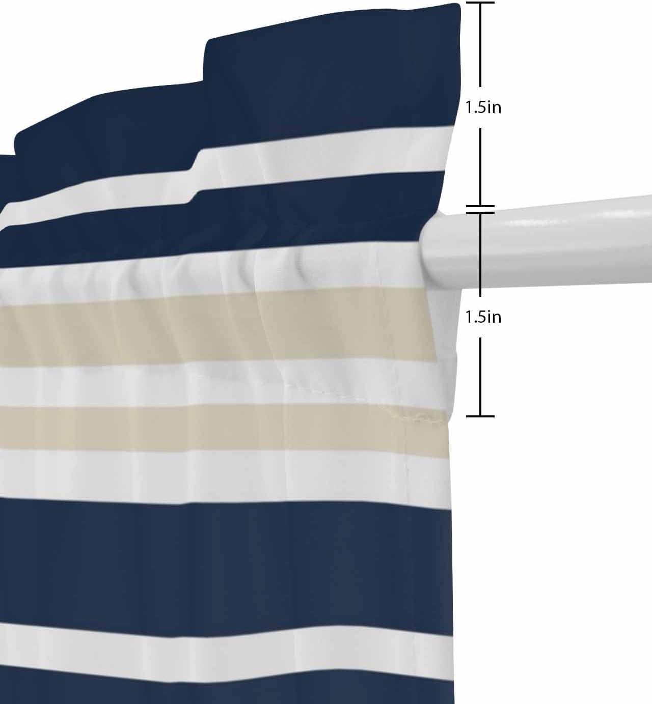 Navy Blue Khaki Striped French Door Curtain Panel