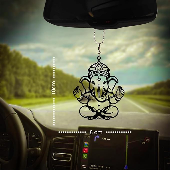 Ganesha Car Mirror Hanging Ornament Black White