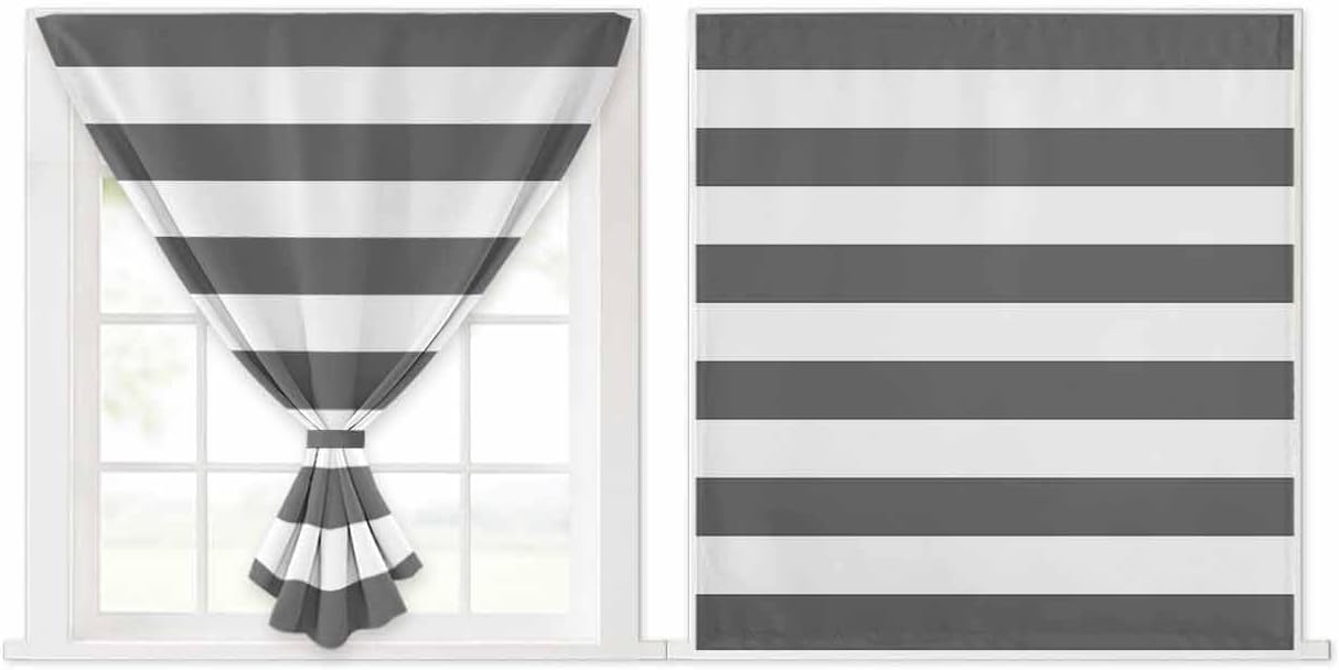 Grey Stripes Self Adhesive Portable Curtains for Windows