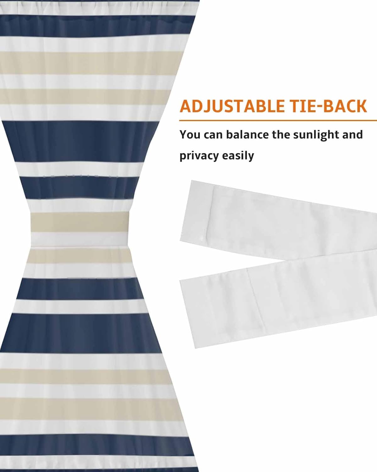 Navy Blue Khaki Striped French Door Curtain Panel