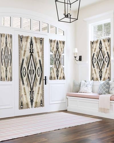 Light Brown Boho French Door Curtain with Rod Pocket and Tieback