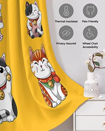 Lucky Cats Blackout Door Curtains for Home Decor